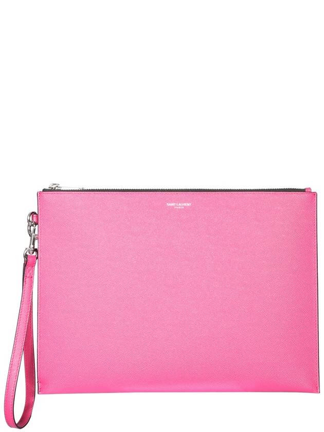 Saint Laurent Logo Leather Clutch Bag Pink