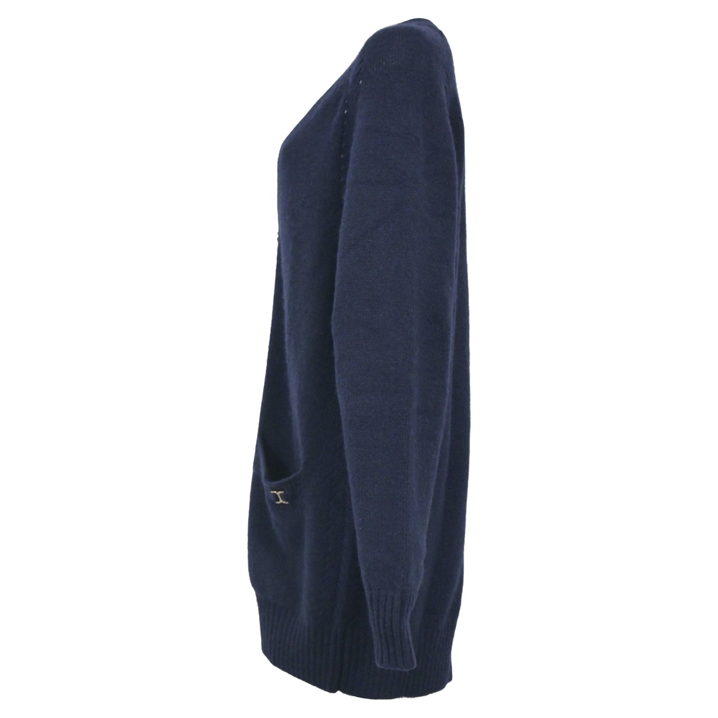 Chloe Generous V-Neck Button Down Cardigan in Navy Blue Cashmere