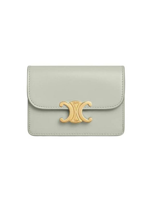 CELINE Flap Triomphe Shiny Calfskin Card Wallet Light Clay