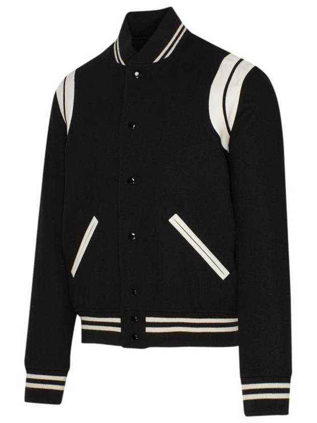 Saint Laurent Teddy Bomber Jacket in Wool Black White