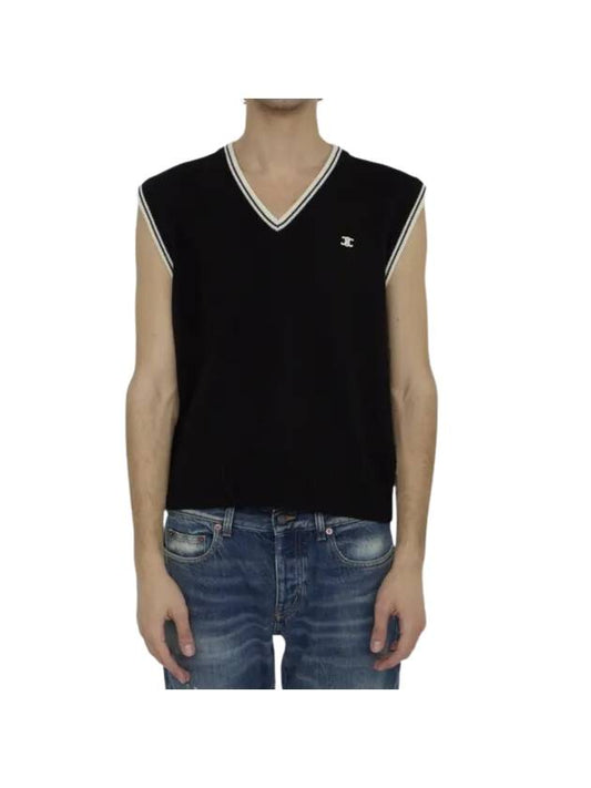 CELINE Triomphe V-Neck Knit Wool Vest Black