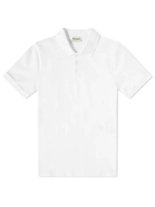 Saint Laurent Men's Monogram Cotton Short Sleeve Polo Shirt White