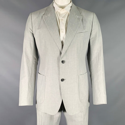 DOLCE & GABBANA Size 46 Light Gray Stripe Linen Cotton Notch Lapel Suit