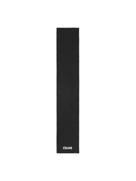 CELINE Logo Ribbed Wool Muffler Black