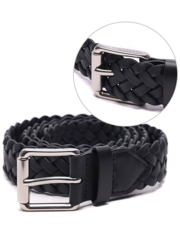 Bottega Veneta ntreciato Leather Belt Black