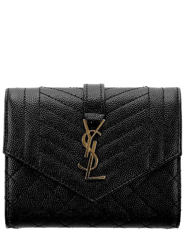 Saint Laurent Monogram Envelope Compact Tri-Fold Matelasse Halfwallet Black