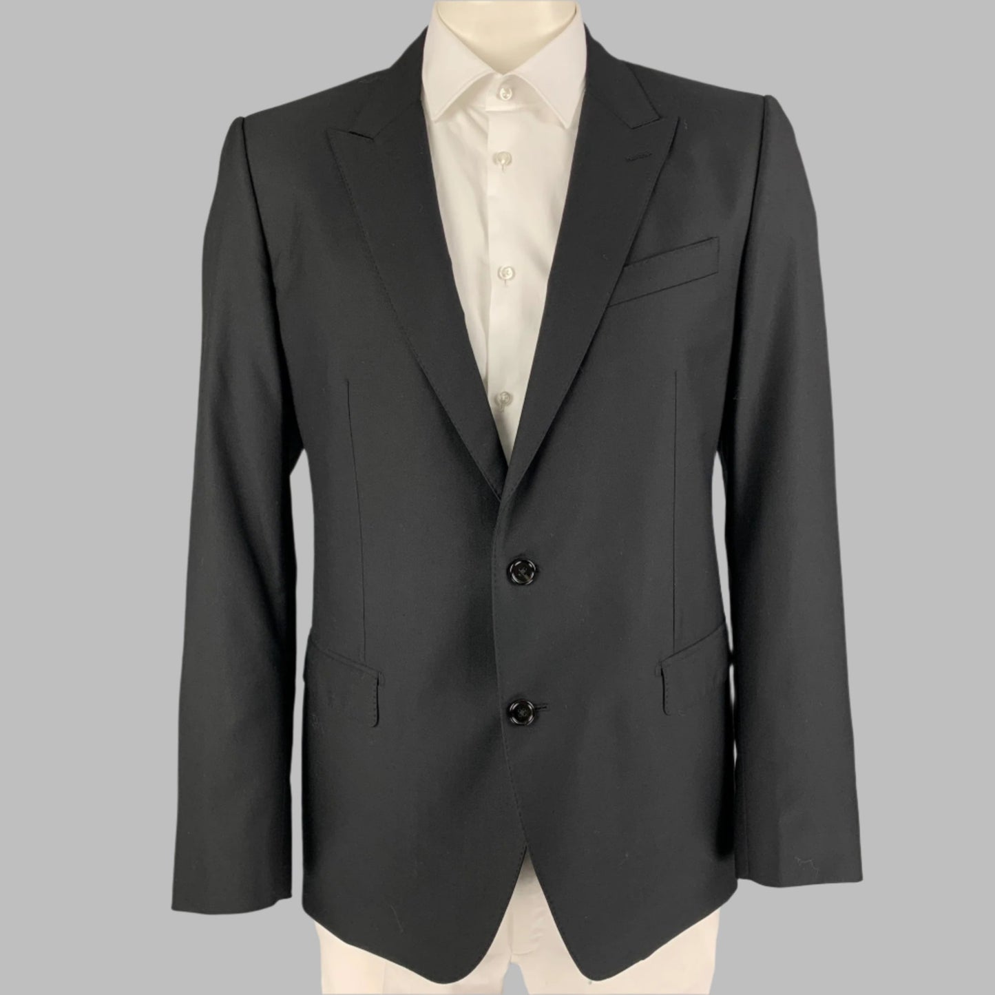 DOLCE & GABBANA Size 44 Black Wool Blend Peak Lapel Sport Coat