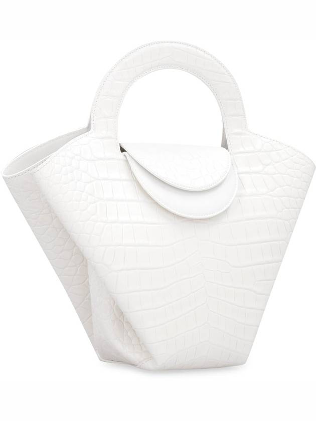 Bottega Veneta Crocodile Pattern Stone Tote Bag White