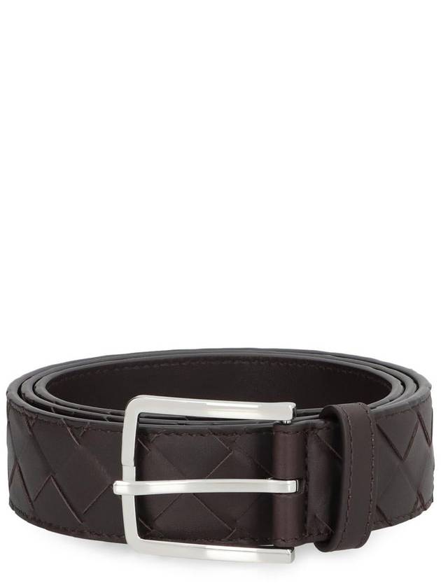 Bottega Veneta Intrecciato Leather Belt Dark Brown