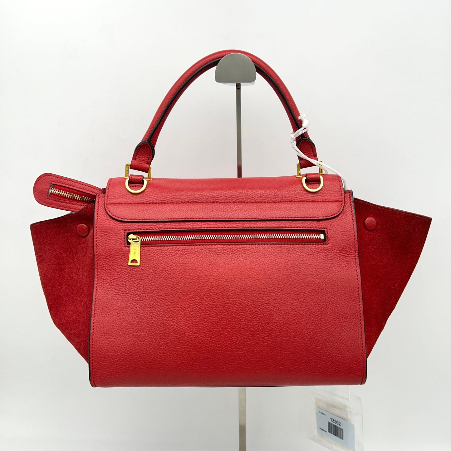 CELINE Drummed Calfskin Suede Large Trapeze Coquelicot LA12502