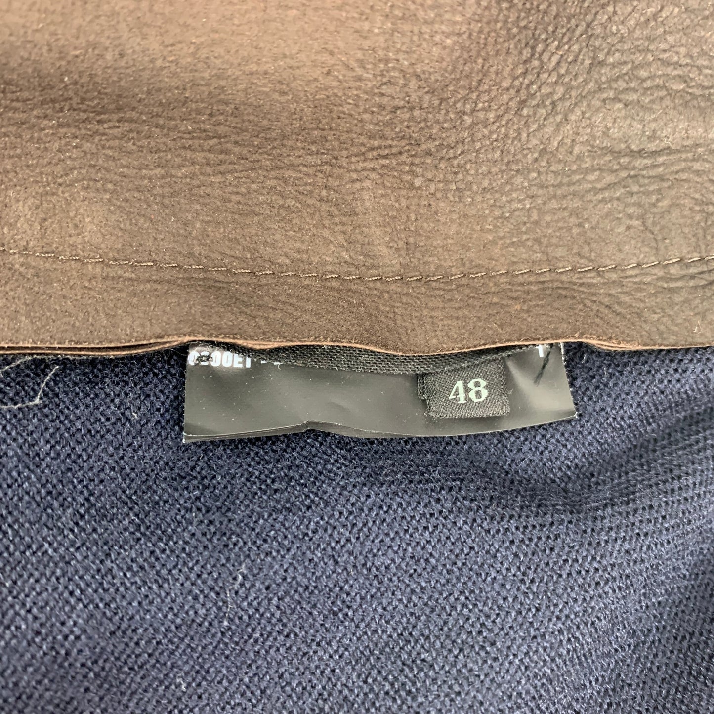 PRADA Size S Navy Brown Color Block Wool Leather V-Neck Cardigan