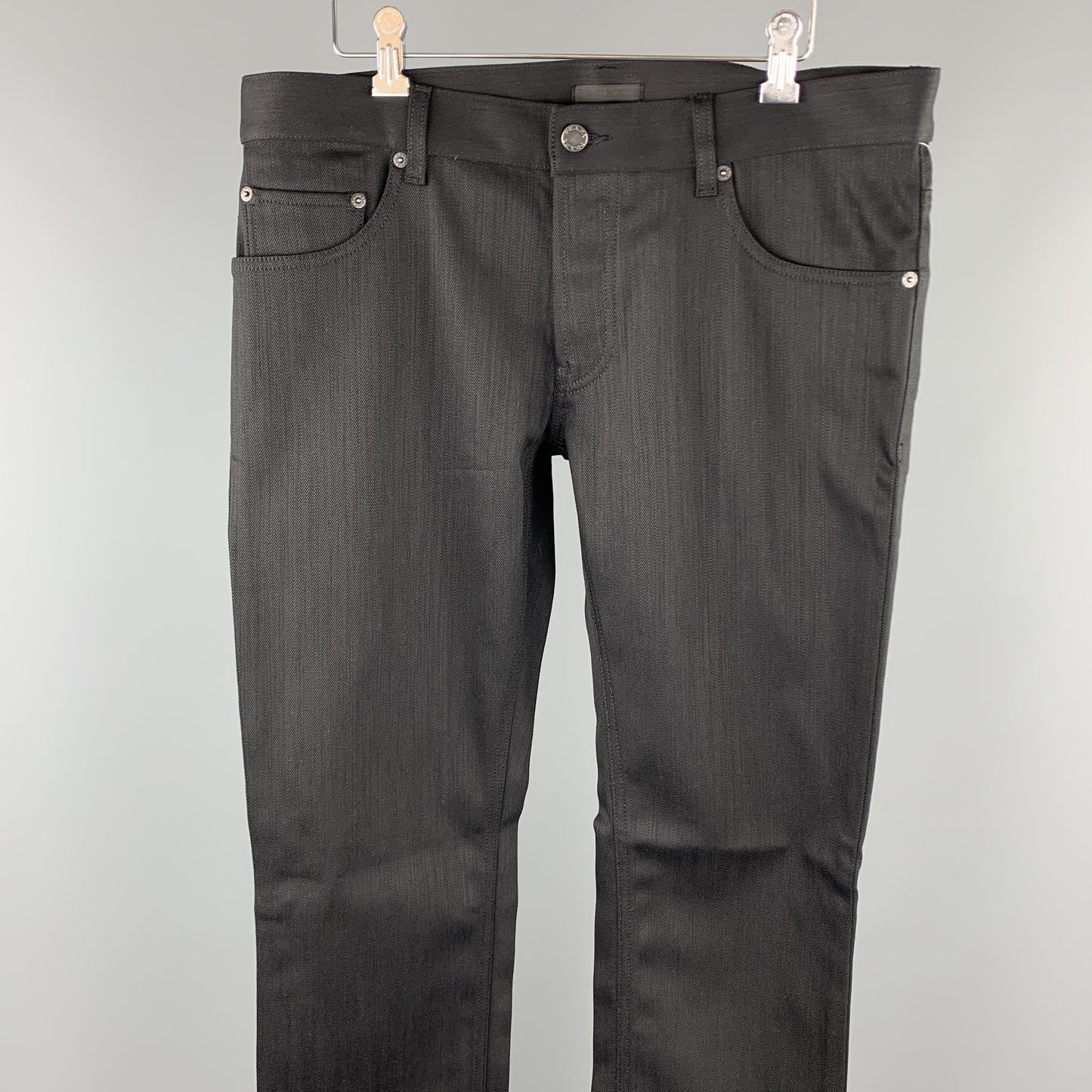 PRADA Size 34 Black Solid Cotton / Polyurethane Button Fly Jeans