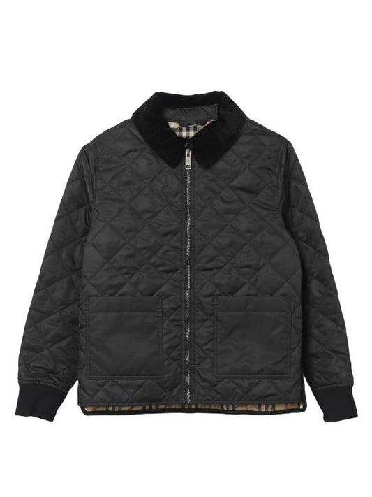 Burberry Kids Corduroy Collar Diamond Quilted Jacket Black