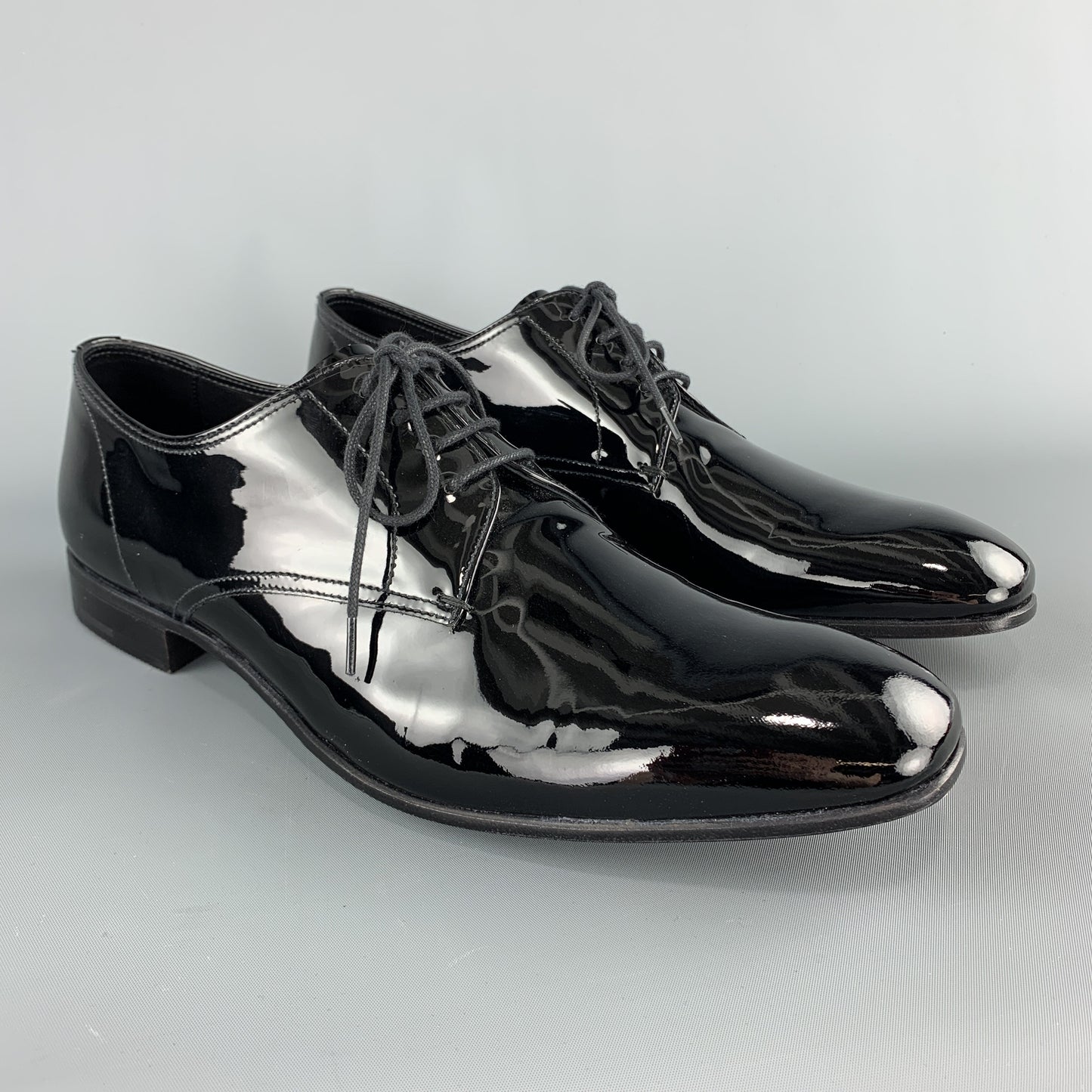 PRADA Size 9.5 Black Patent Leather  Lace Up Dress Shoes