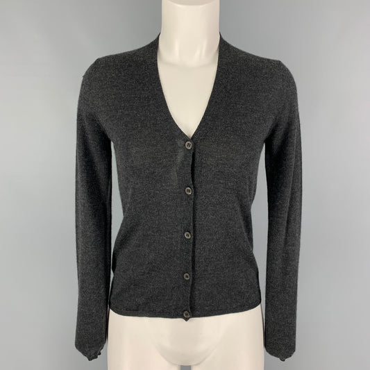 PRADA Size 2 Grey Heather Cashmere Silk V-Neck Cardigan