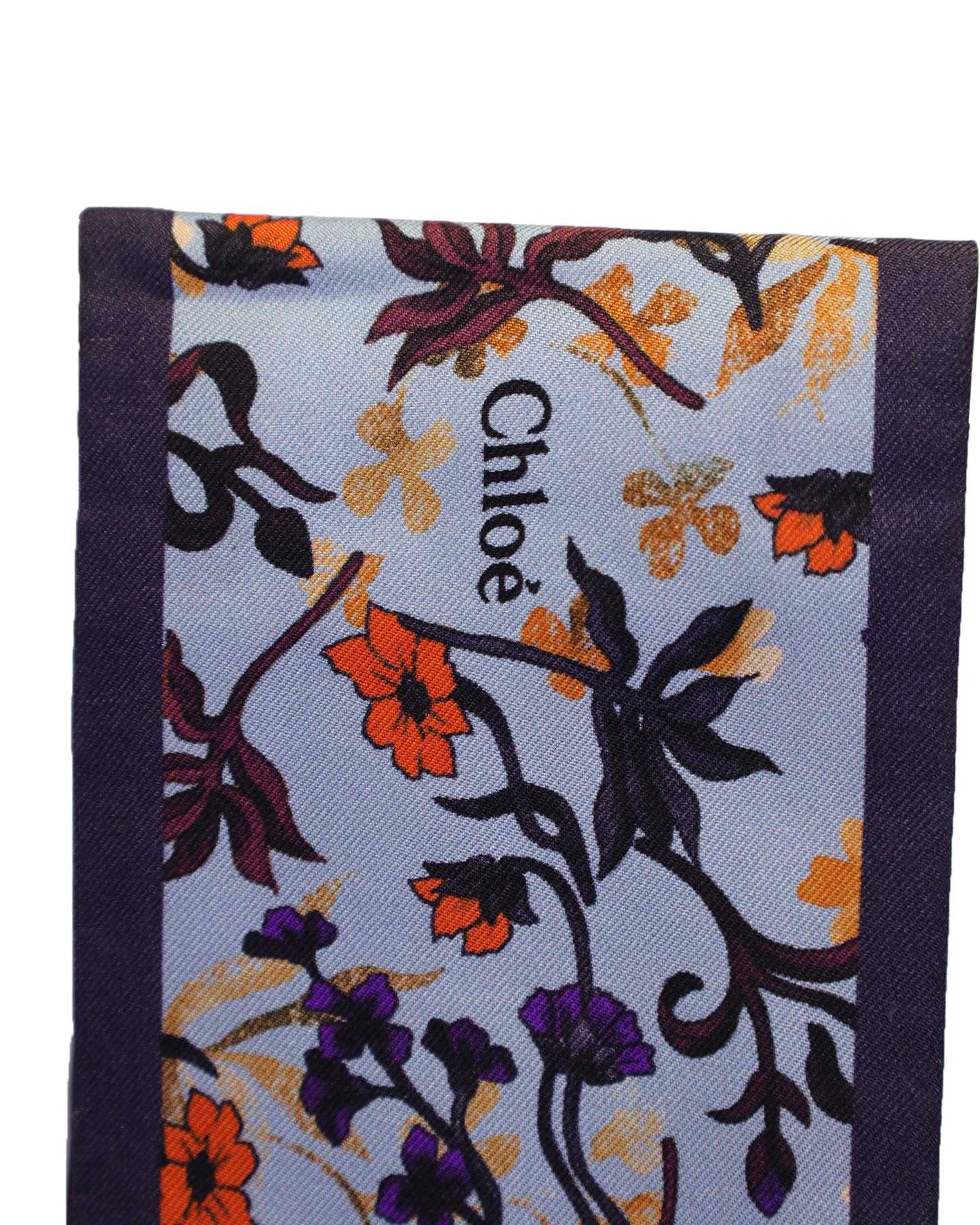 Chloe Floral Printed Scarf in Light Blue Silk