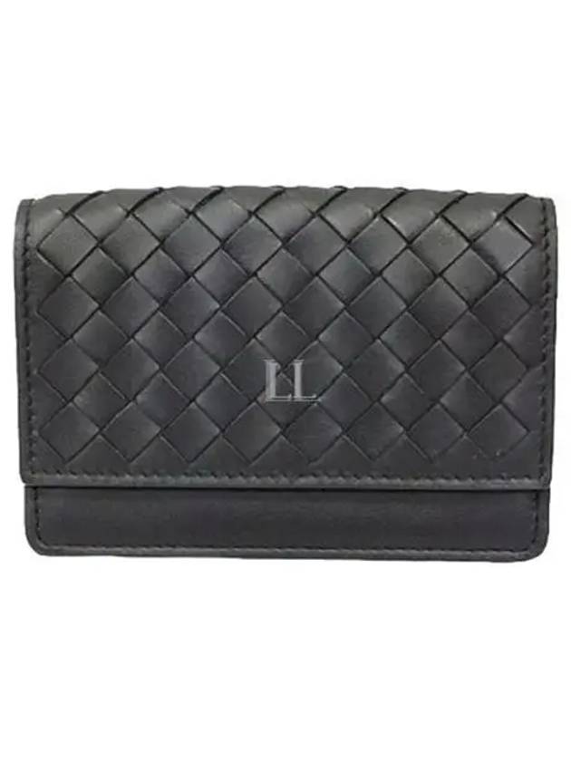 Bottega Veneta Intrecciato Flap Card Wallet Black