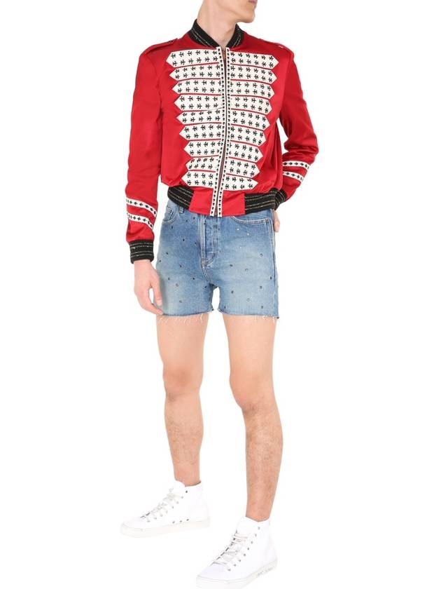 Saint Laurent Eyelet Stud Cotton Denim Shorts Blue