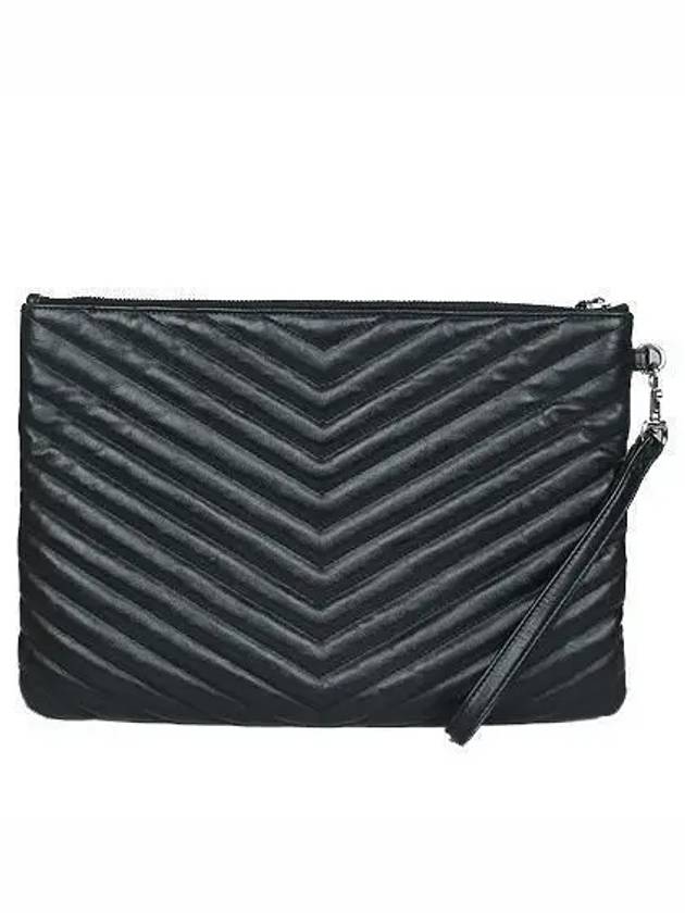 Saint Laurent 559193 YSL silver logo black leather mattrasse clutch bag