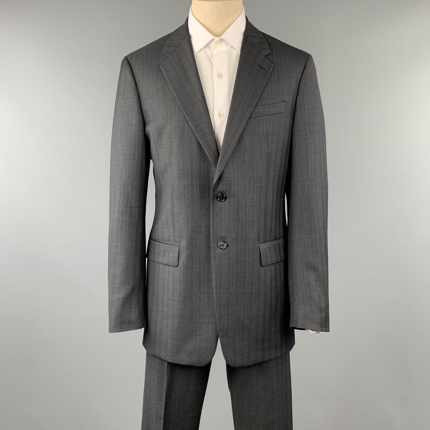 PRADA 42 Long Charcoal Stripe Wool 36 x 34 Suit