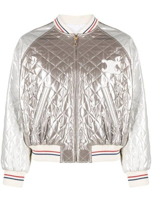 CELINE Laminated Silk Casaque Blouson Jacket Argent