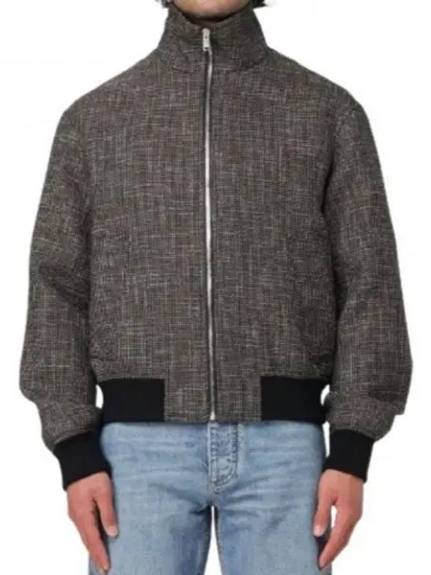 Bottega Veneta Pied De Poule Blouson Zip Up Jacket Black Charcoal