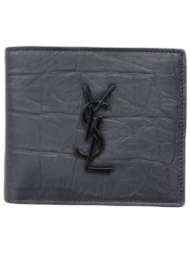 Saint Laurent Men's Monogram Crocodile Leather Half Wallet Black