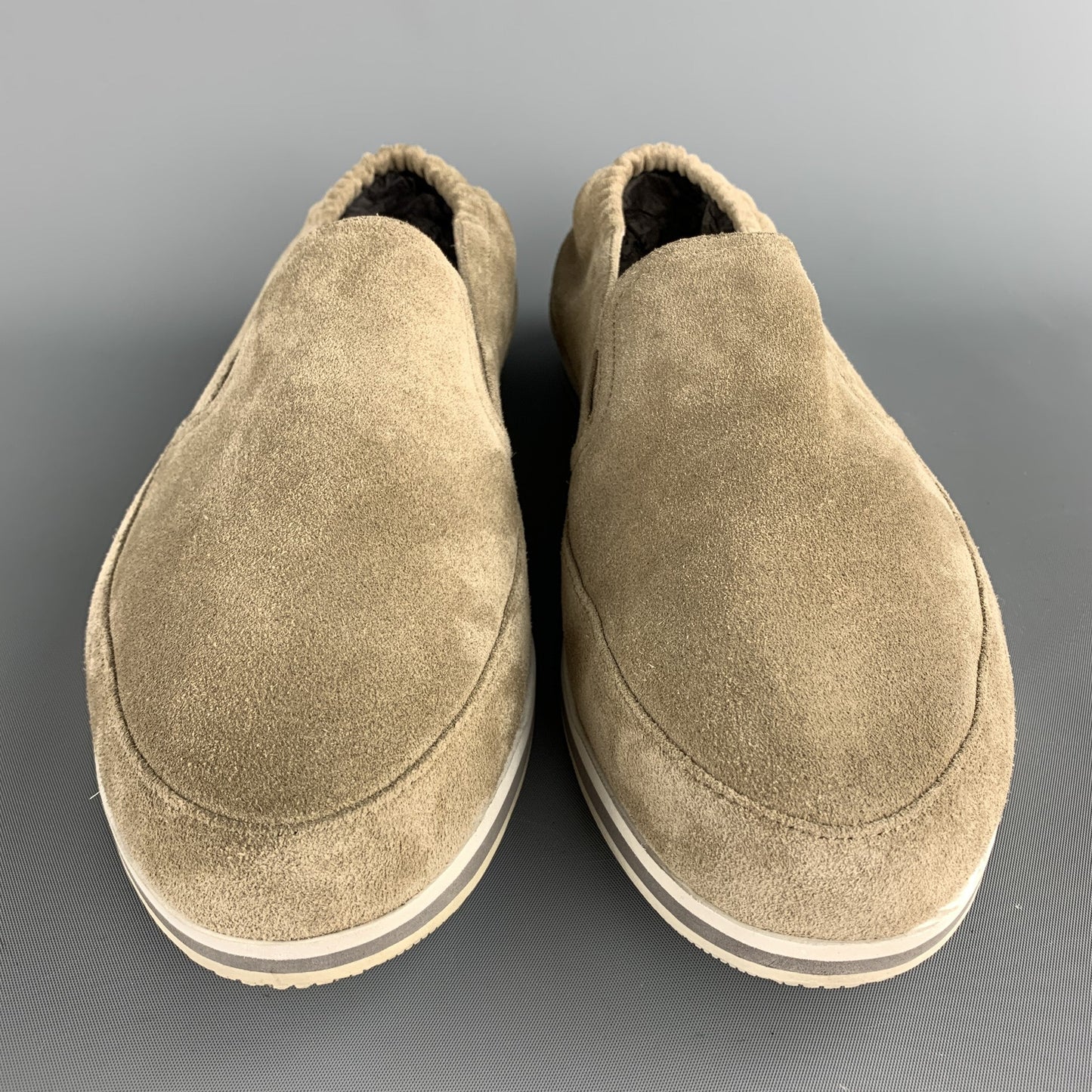 PRADA Size 9 Taupe Suede Slip On Loafers