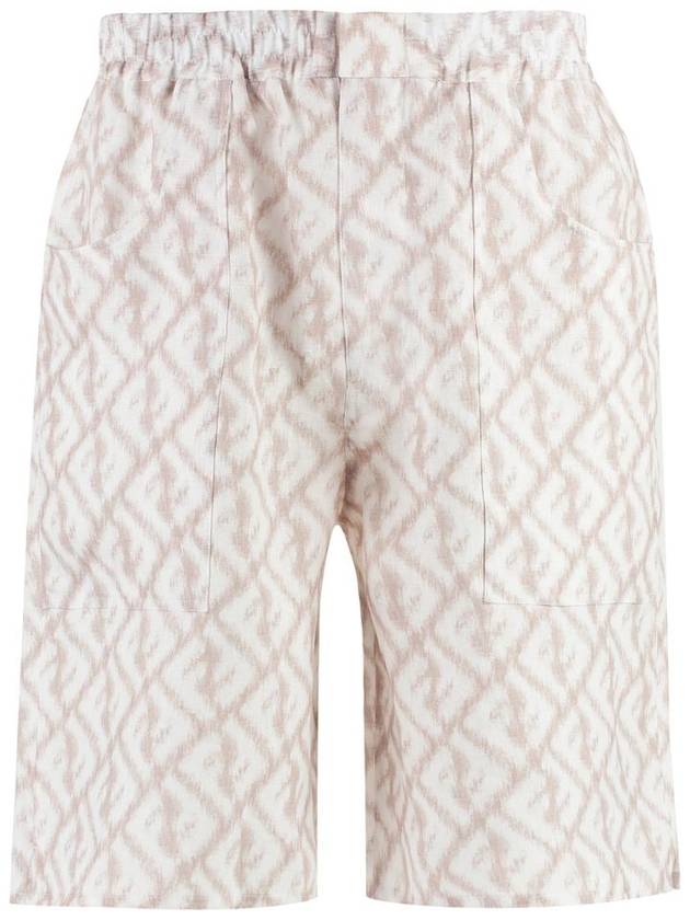 Fendi Logo Monogram Linen Bermuda Shorts Beige