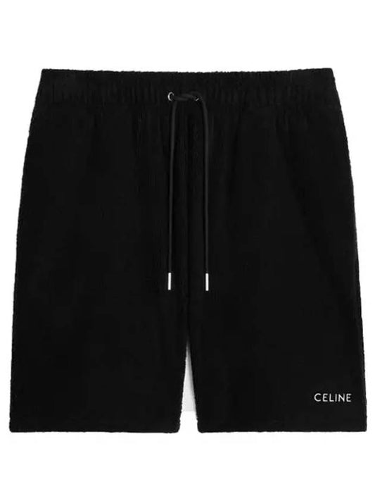 CELINE Embroidered Logo Terry Cotton Shorts Black