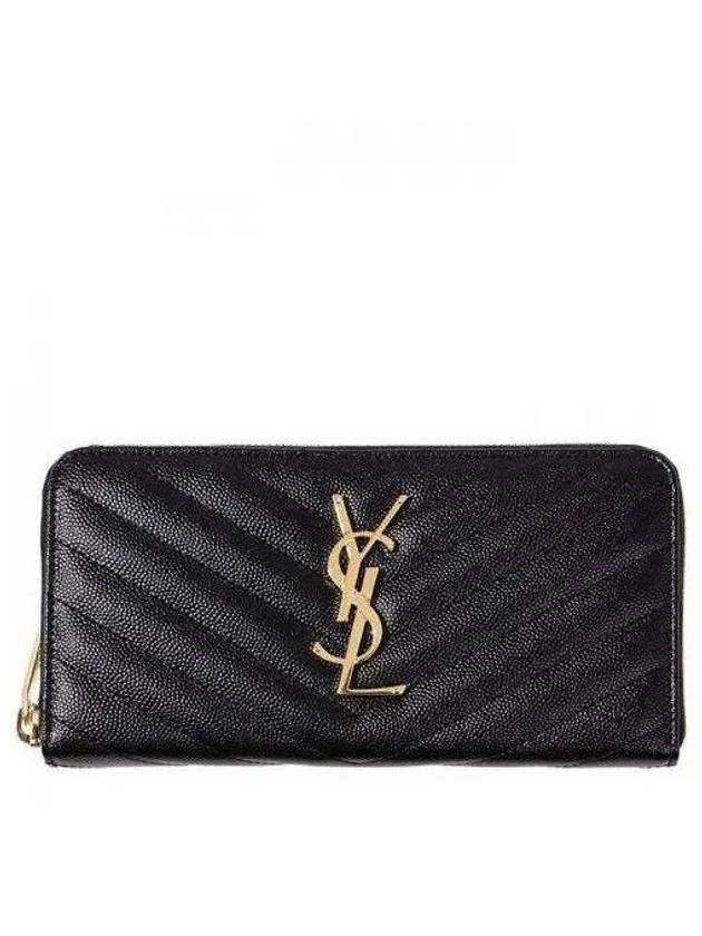 Saint Laurent Matelasse Monogram Zipper Around Long Wallet Black