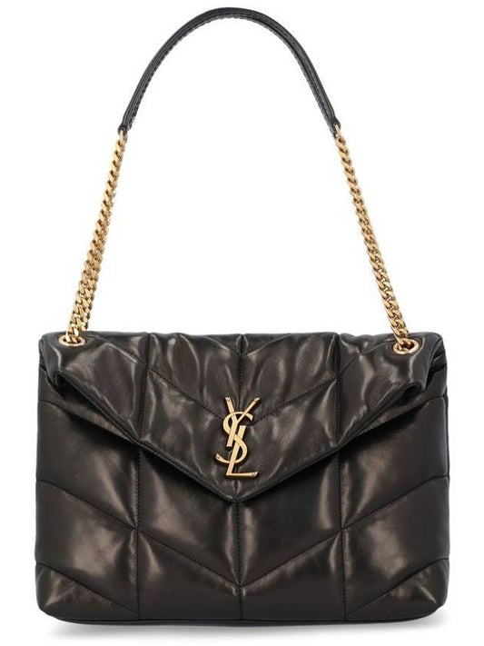 Saint Laurent Puffer Quilted Lambskin Medium Chain Shoulder Bag Black