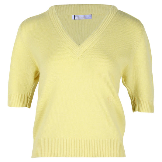 Chloe Knitted V-Neck Top in Pastel Yellow Cashmere