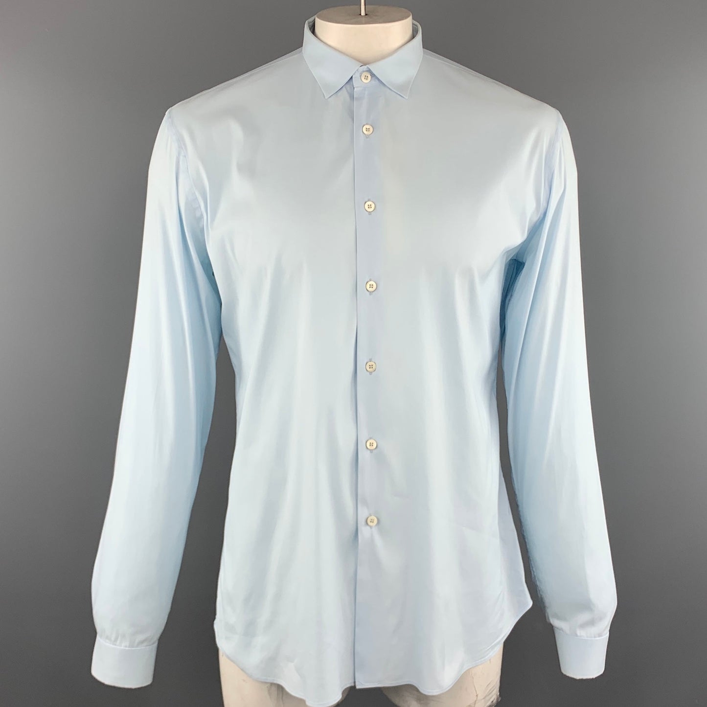 PRADA Size L Light Blue Cotton Blend Button Up Long Sleeve Shirt