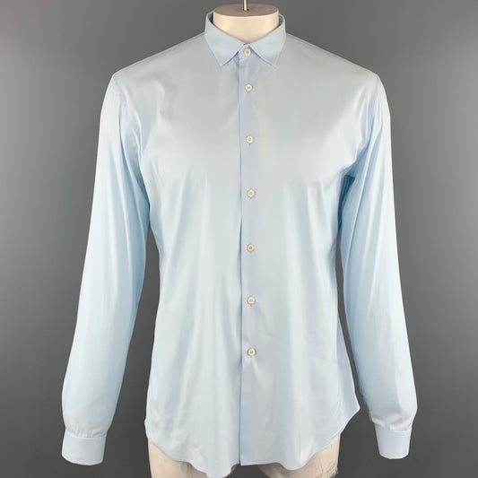 PRADA Size L Light Blue Cotton Blend Button Up Long Sleeve Shirt