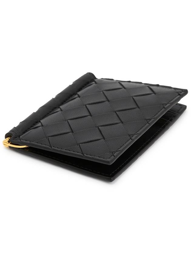 Bottega Veneta Bill Clip Intrecciato Flap Card Wallet Black