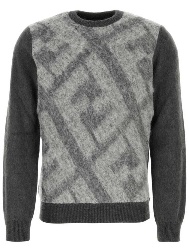 Fendi Crew Neck Alpaca Pullover Knit Top Grey