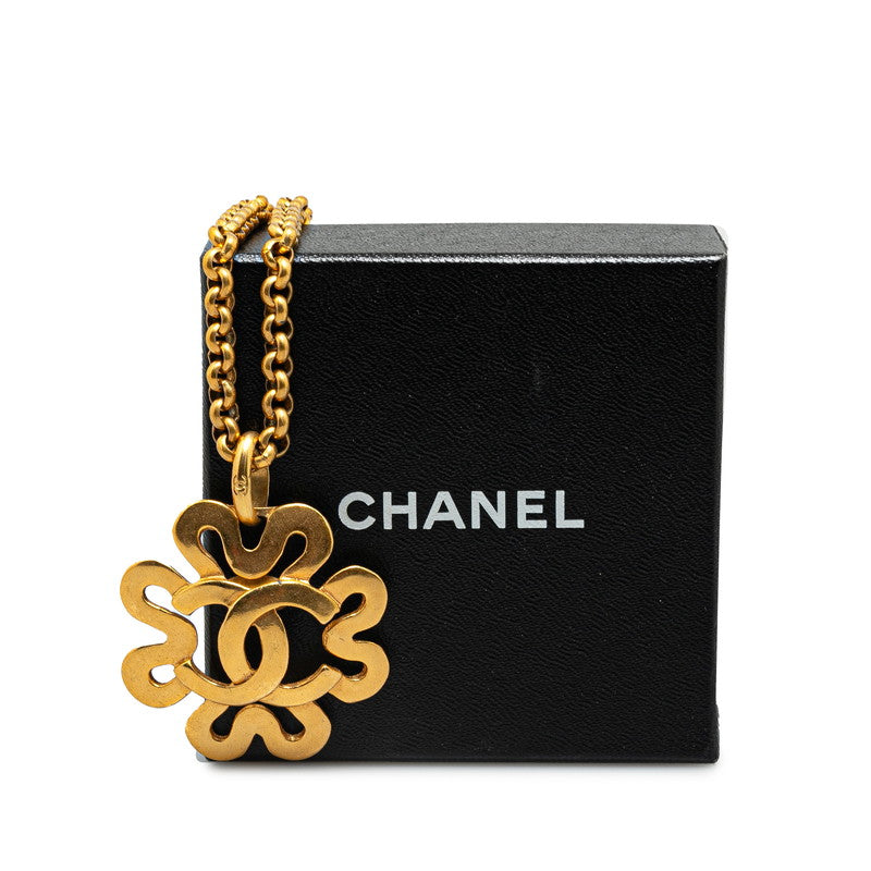 Chanel Vintage Coco Mark Clover Necklace Gold Plated