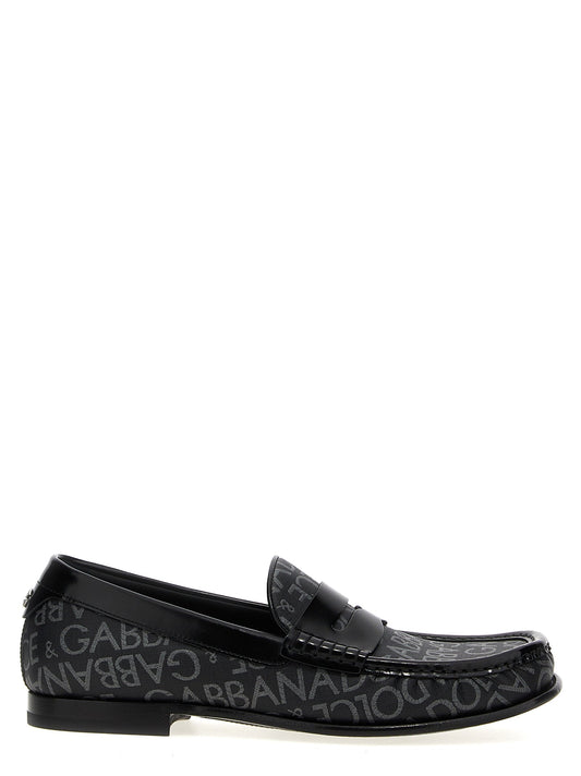 Dolce & Gabbana Men Logo Jacquard Fabric Loafers