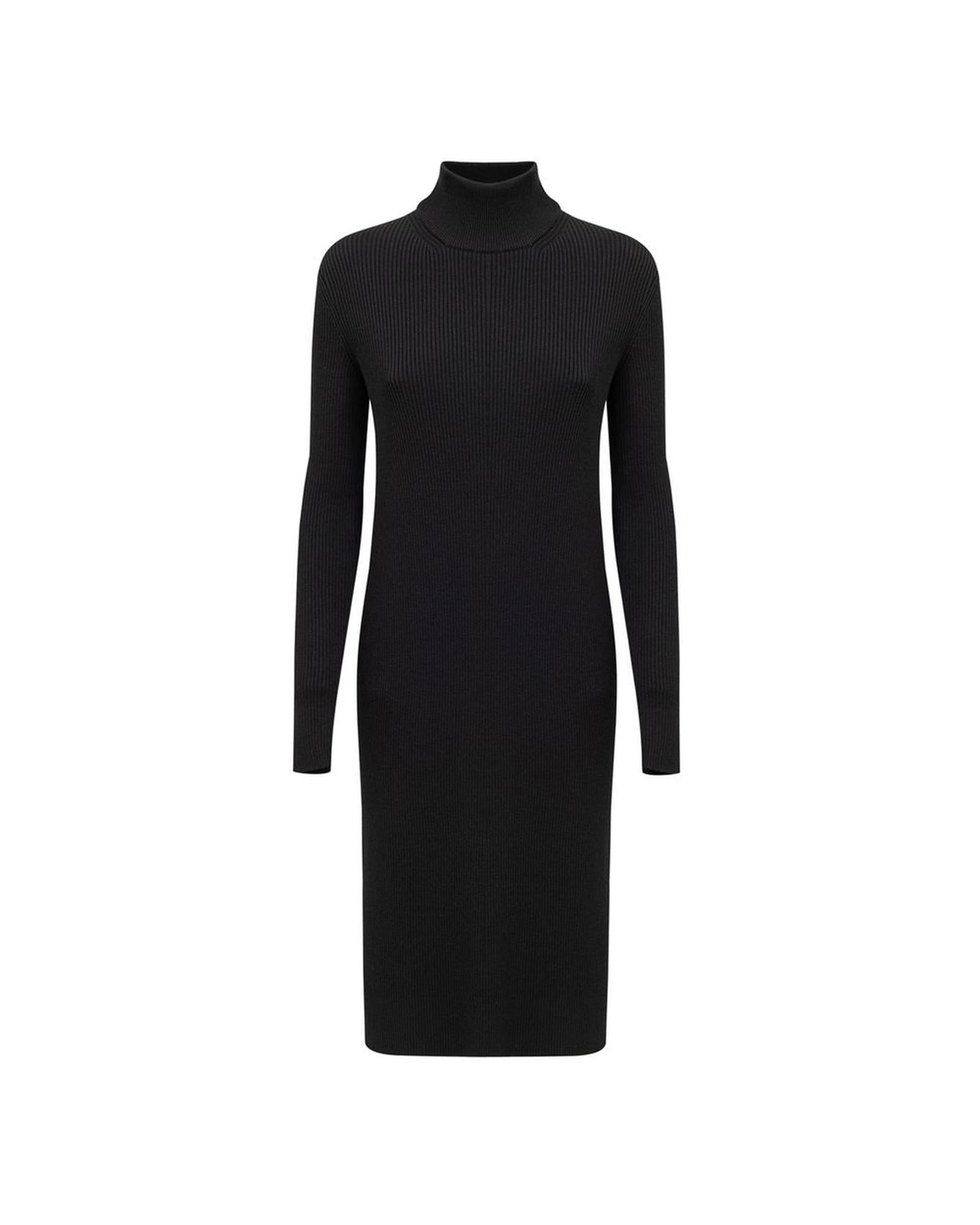 Bottega Veneta Ribbed Knit Midi Mock Neck Dress Women Black Dresses 4 Black