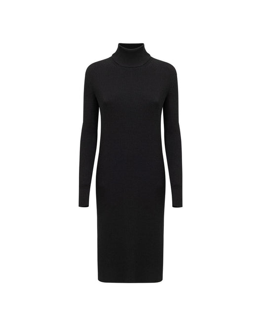 Bottega Veneta Ribbed Knit Midi Mock Neck Dress Women Black Dresses 4 Black