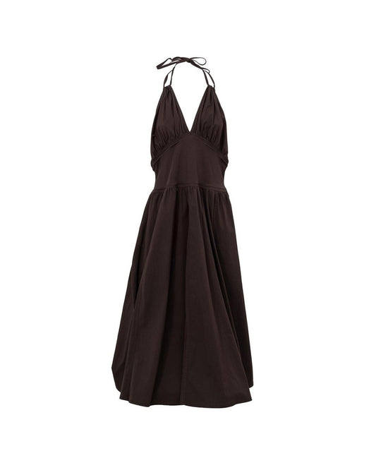 Bottega Veneta Halter Neck Midi Poplin Dress Women Brown Dresses 8 Brown