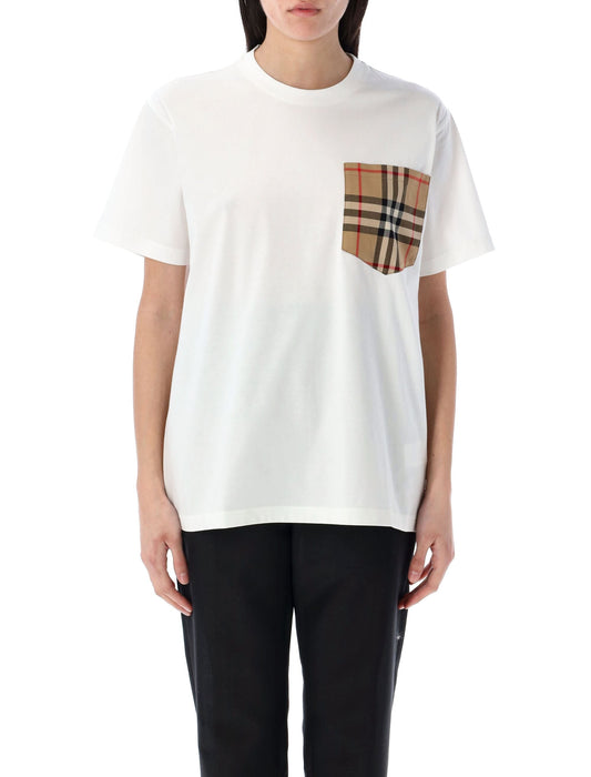 BURBERRY Check Pocket Cotton T-Shirt - Women's Loose Fit, Size S