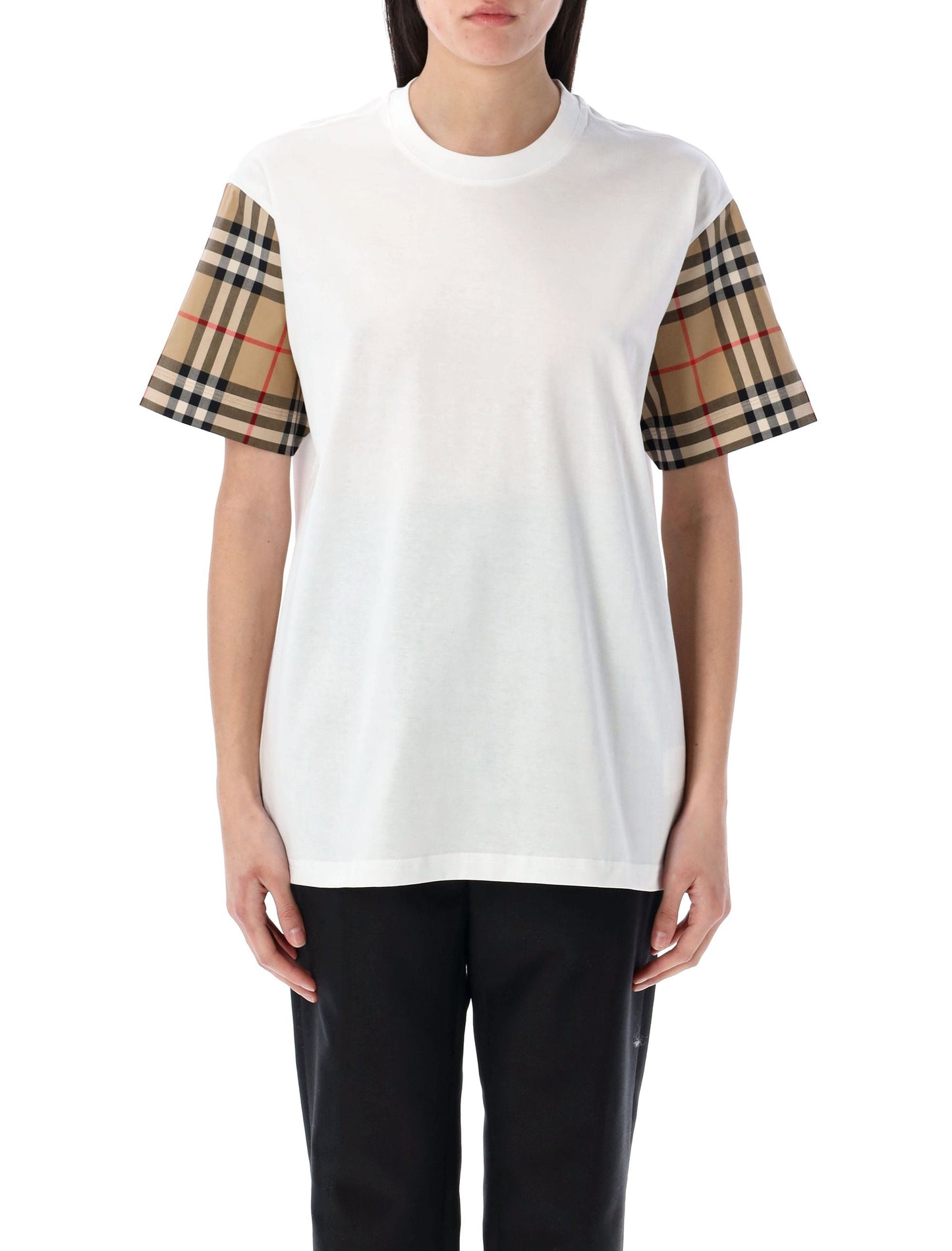 BURBERRY Check Sleeve Cotton T-Shirt