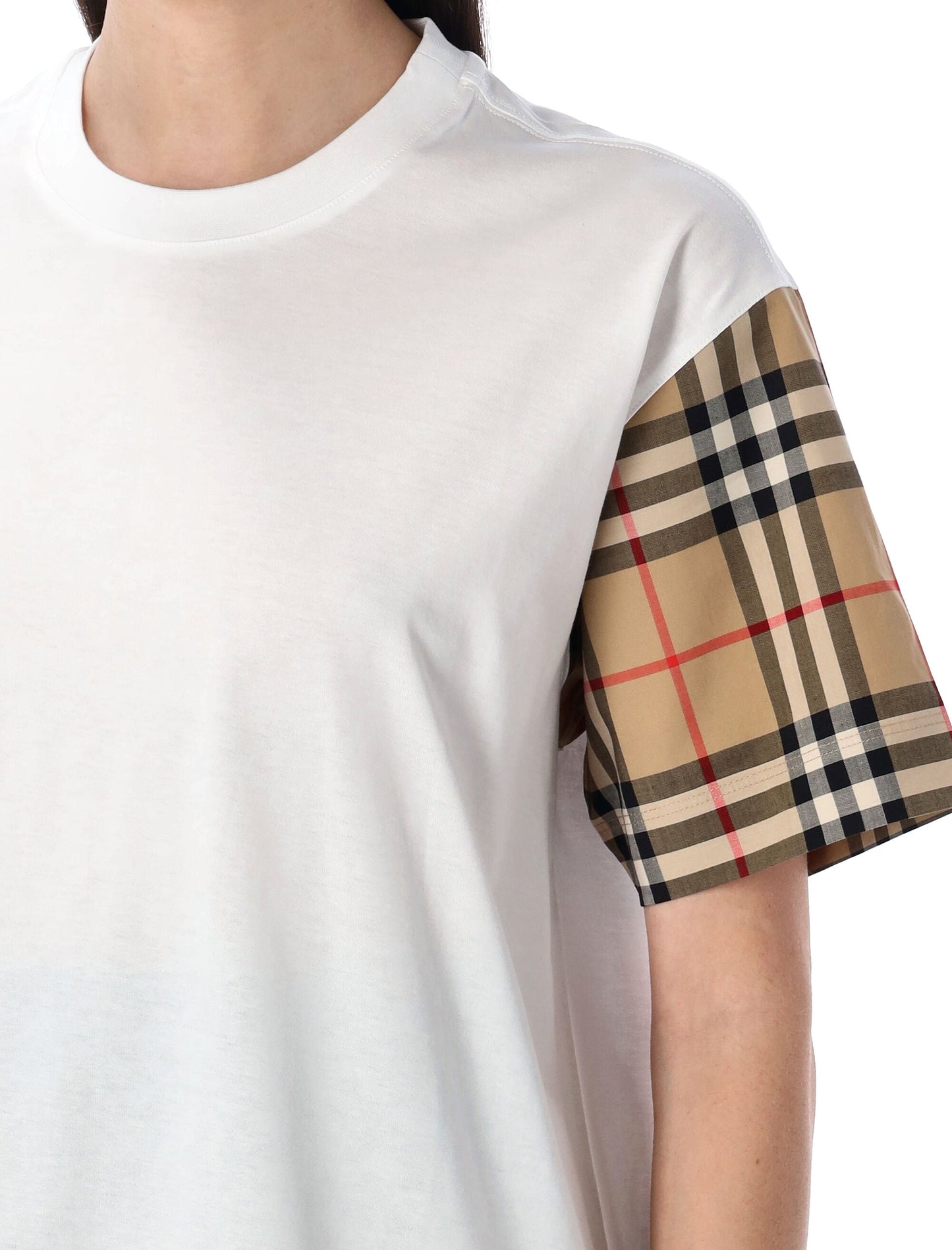BURBERRY Check Sleeve Cotton T-Shirt