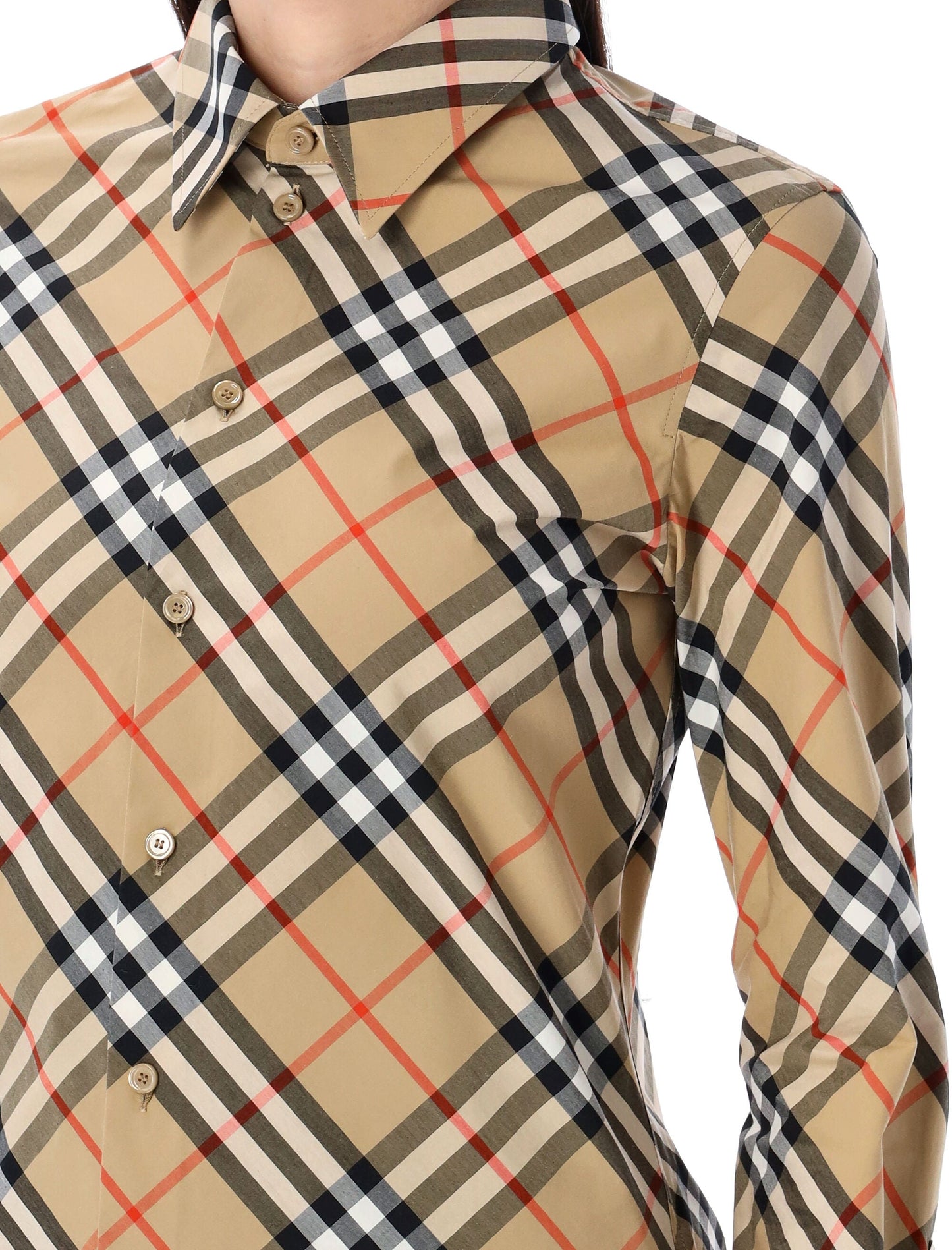 BURBERRY Slim Fit Check Cotton Shirt - Women's Size 8