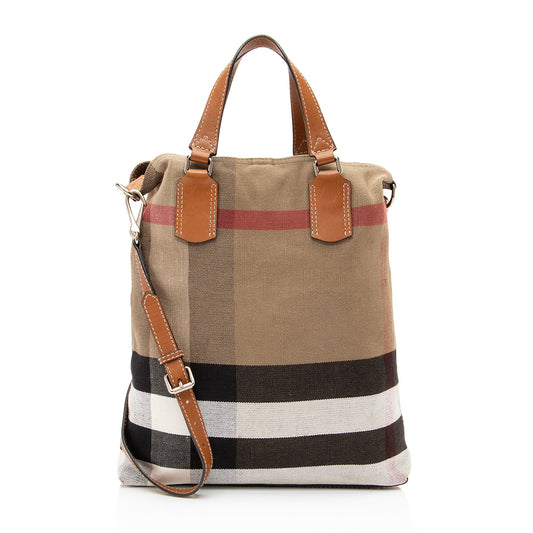 Burberry Canvas Check Tottenham Medium Tote (SHF-23250)