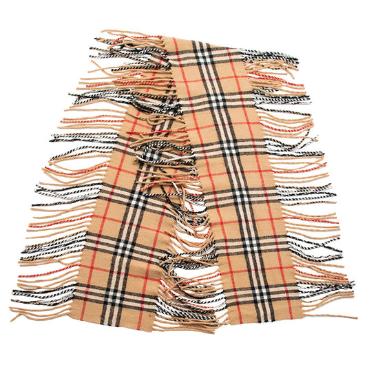Burberry Cashmere Happy Plaid Fringe Scarf (SHF-20648)