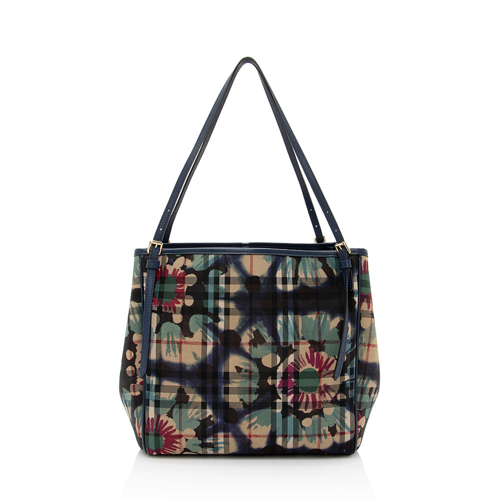 Burberry Haymarket Check Floral Canter Small Tote (SHF-21969)