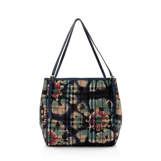 Burberry Haymarket Check Floral Canter Small Tote (SHF-21969)